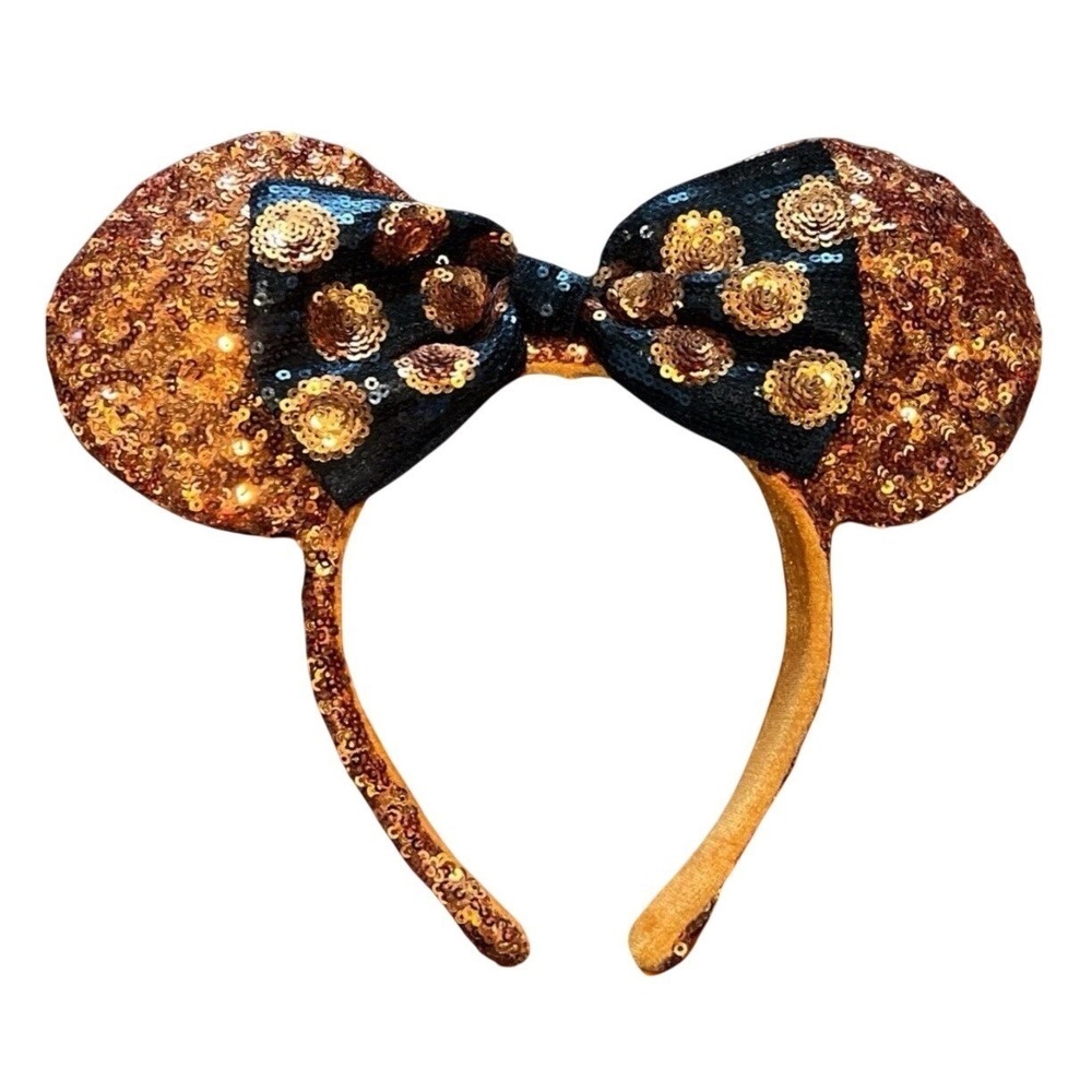 Disney Parks Halloween Ears Headband Orange Sequin Black Bow Minnie Mouse - Picture 2 of 5